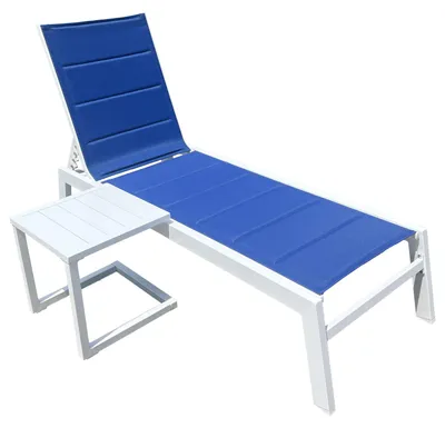 Produktbild von Set Sonnenliege und Beistelltisch BARBADOS aus blauem Textilene - weißes Aluminium