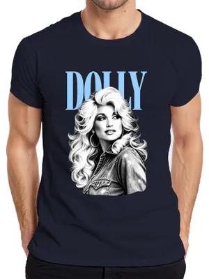 Productafbeelding van Dolly Parton, landelijke muzieklegende, vintage, retro, fan, heren T-shirt, marineblauw, maat M
