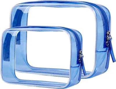 Produktbild von INF Transparente PVC Kosmetiktasche 2er Set - Wasserdicht für Reise & Alltag Blau