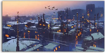 Produktbild von Coloray Acrylbild 140x70  Wandbild Acrylbilder Malerei Stadt in der Winterlandschaft