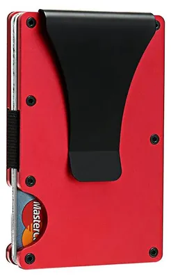 Zdjęcie produktu dla Minimalistyczne etui na karty - C1906H1 - Smukłe - Ochrona RFID - Włókno węglowe - Metal - Do kart kredytowych - Czerwone
