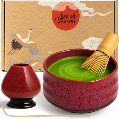 Produktbild von Matcha Set "Yogan" mit Schale, Besen (120 Borsten) & Besenhalter – edles Set für cremigen Matcha-Schaum und stilvollen Teegenuss