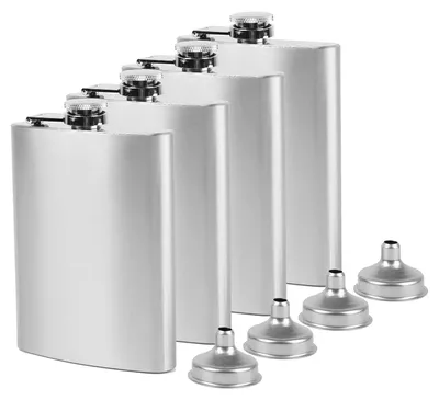 4er-Set Hüftflaschen 8oz Edelstahl mit Trichtern