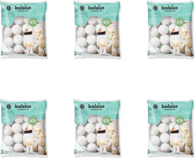 Image de Bolsius - Bougies flottantes - Ø4,5 cm - 20 pièces par paquet - Blanc - Pack avantage - 120 pièces - 6 Emballage