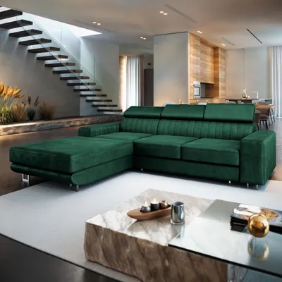 Produktbild von Masseno Ecksofa NOTO L-S mit Schlaffunktion L-Form, Sofa mit Bettkasten, Wohnzimmersofa, Couch, Soffa, Bettsofa, Couchgarnitur- Grün, MONOLITH 37