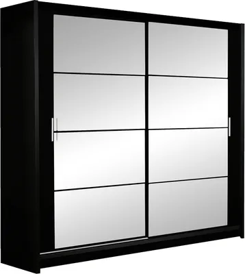 Produktbild von Schwebetürenschrank DAKOTA 203 cm mit Spiegel auf beiden Türen, Kleiderschrank mit Schiebetüren, Schlafzimmerschrank, großer Stauraum (Schwarz)