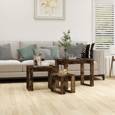 Obrázek produktu pro The Living Store Sada stolků 3 ks. Materiál na bázi kouřového dubu