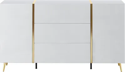 Produktbild von 2-türige Kommode mit 3 Schubladen - Weiß glänzend und Gold - MARZIALO