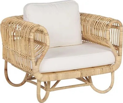 Produktbild von BELIANI Gartensessel Hellbraun Rattan mit Sitz- und Rückenkissen in Beige Modernes Design Terasse Garten Ausenbereich