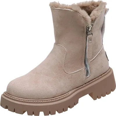 Produktbild von ASKSA Damen Schneestiefel Gefuettert Winterschuhe Ankle Boots Wasserdicht Warm Snowboot Mit Futter Herbst Winterstiefel Komfort Stiefelm,Aprikose,Groesse:38