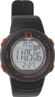Produktbild von LEANDRO LIDO Vescia Uni Sportuhr – digital, 12/24h Format, Stoppuhr, 3 ATM wasserdicht, beleuchtetes Display, schwarz/orange | LL-95