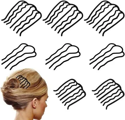 Produktbild von 8 Stück U-förmige Haarkämme für Frisuren und Knoten – Vintage-Design für Frauen (Schwarz)