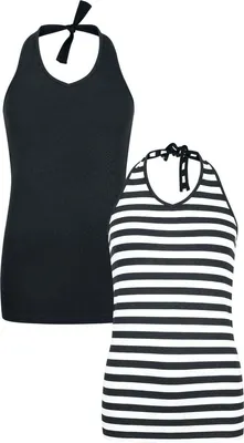 Produktbild von RED by EMP Damen schwarz/weiß gestreifte Neckholder-Tops im Doppelpack L