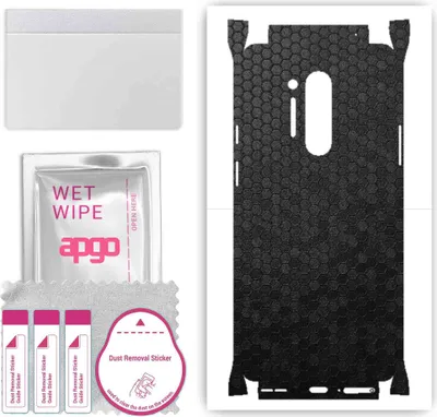 Produktbild von apgo Rückseite + Seiten Schutzfolie, Skin, kompatibel mit OnePlus 8 Pro, Hinten Displayschutzfolie aus Vinylfolie, kratzfest, einfache Montage - Schwarze Honigwabe