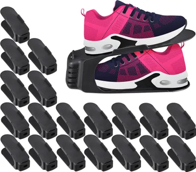 Produktbild von Relaxdays Schuhstapler, 20er Set, bis Größe 39, rutschfeste Schuhablage, Kunststoff, Ordnungssystem für Schuhe, schwarz