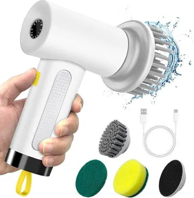 Immagine prodotto di Spazzola elettrica senza fili a 2 velocità con 3 testine intercambiabili per bagno e cucina