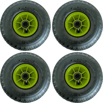Produktbild von 4x Sackkarrenrad Luftrad 260x85 mm 3.00-4 75 mm zentrierte Nabe Ø 20 mm grün robustes 4 PR Gewebe