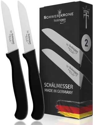 Produktbild von Schwertkrone® Schälmesser 2er Set [ SOLINGEN - GERMANY] - Gemüsemesser Obstmesser - Küchenmesser klein scharf - Schneidemesser Kartoffelschälmesser - Allzweckmesser rostfrei (2x 3 gerade)