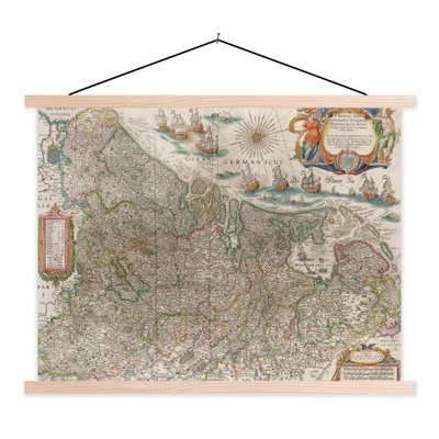 Produktbild von MuchoWow® Textilposter Karte der Niederlande 60x45 cm mit holzfarbenen Rahmen - Bild