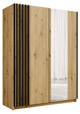 Immagine prodotto di Armadio VARIA 2 porte scorrevoli con specchio quercia e nero 150 cm