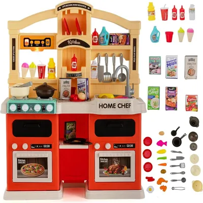 Immagine prodotto di Cucina giocattolo per bambini - Set da cucina - 69 pezzi con luci, vapore, suoni e musica, accessori da cucina, cucina giocattolo per bambini dai 3 ai 6 anni - Arancione
