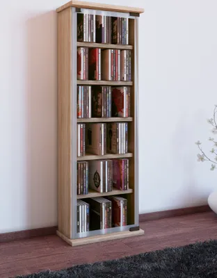 Produktbild von VCM CD Regal Holz | CD Schrank mit ESG-Sicherheitsglastüren für 204 CDs oder 72 DVDs | Maße: H. 92 x B. 31 x T. 18 cm | Blu ray Regal | CD Regal - Classic