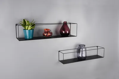 Produktbild von furnling Wandregal Tirana, Set aus 2 schwarzen Metall-Wandregalen, modernes Schweberegal für Wohnzimmer, Schlafzimmer & Flur