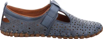 Produktbild von Gemini Damen Slipper Leder mit Lochmuster T-Riemen und Klettverschluss 031158-02, Größe:37 EU, Farbe:Blau