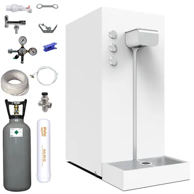 Produktbild von Wassersprudler Sprudelwassergerät Tafelwasseranlage Flux Slim Plus weiß 6 kg CO2