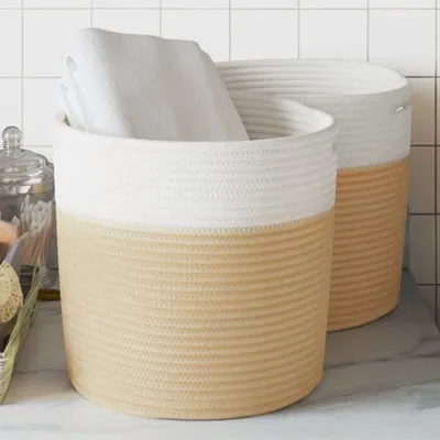 Produktbild von Cloris Designermöbel Aufbewahrungskörbe 2er Set Beige und Weiß Ø28x28 cm Baumwolle 2024 Neu