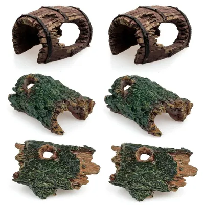 Produktbild von Aquarium Deko Höhle Baumstamm Optik 6er Set Garnelen Versteck