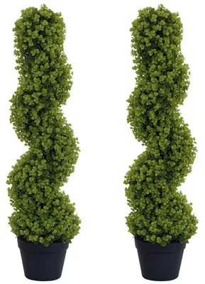 Image de HOMCOM, lot de 2 buis artificiels en spirale, 90 cm, arbre artificiel, plante artificielle