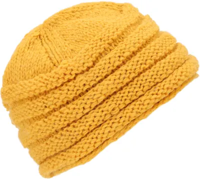 Produktbild von Wollmütze aus Nepal, Handgestrickte Mütze, Strickmütze, Kurze Beanie - Gelb, Uni, Wolle, Hüte, Mützen
