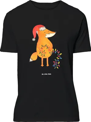 Produktbild von Mr. & Mrs. Panda Tshirt Fuchs Weihnachten - Schwarz - Geschenk, Füchse, Winter, Statement T-Shirt, Lustiges, Nikolaus, Oversize Shirt, Weihnachtsmann