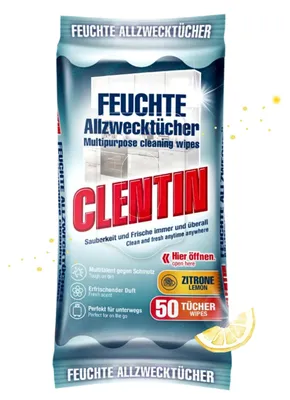 Produktbild von CLENTIN Feuchte Allzwecktücher, 50 St Zitrone, Streifenfrei, Fettlösend 1er Pack