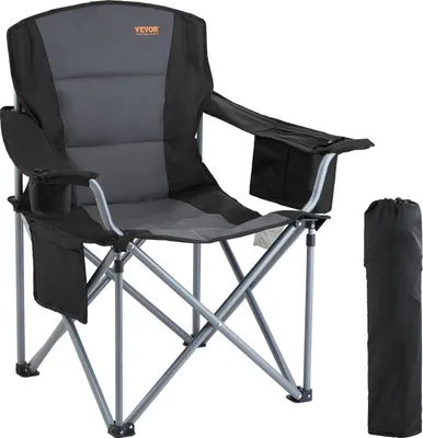 Produktbild von Faltstuhl Klappstuhl mit Getränkehaltern & Armlehnen 158 kg Belastbar, Anglersessel Faltbar Anglerstuhl Faltstuhl Schwarz, inkl. Tragtasche Camping Stuhl Outdoor Regiestuhl Tragbar