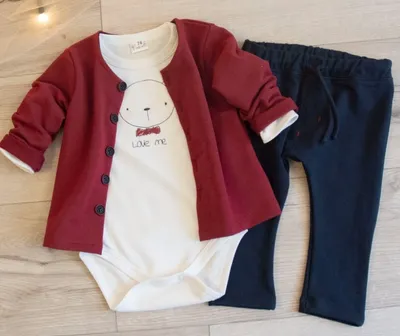 Productafbeelding van K-Baby 3-delige set, bestaande uit: rompertje met lange mouwen, vestje en broek - "Love Me Boy" collectie