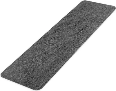 A single gray carpet stair tread is shown on a white background.
