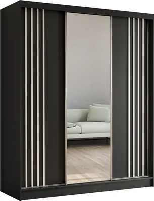 Produktbild von ALTDECOR Kleiderschrank mit Spiegel und Schiebetüren, kugelgelagerte Führungsschienen und Aluminium-Leisten - NALLA - 180 cm (Schwarz + Schwarz + Weiß)