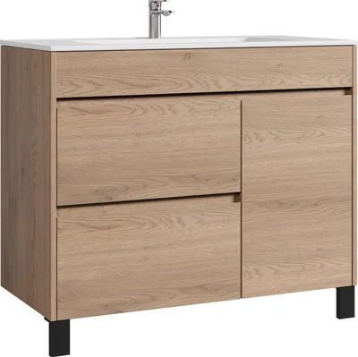 Image de Meuble de salle de bain Salzburg 100 cm - Badplaats - Chêne châtaignier - Meuble avec lavabo