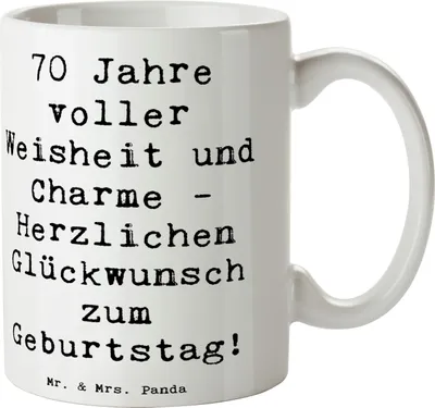 Produktbild von Mr. & Mrs. Panda Teetasse Spruch 70. Geburtstag - Weiß - Geschenk, liebevoll handgefertigt, kaffeetasse bedruckt, festlicher Anlass, Tasse, Sprüche zum, Geburtstagsfeier