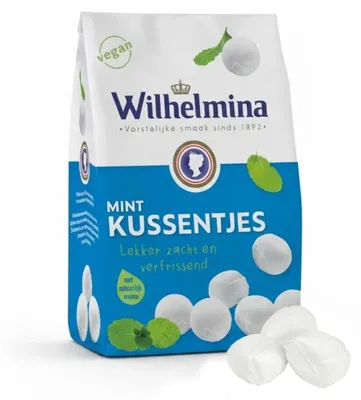 Produktbild von Wilhelmina Mint Kussentjes 1000g – Klassische Pfefferminzbonbons, aromatisch & frisch
