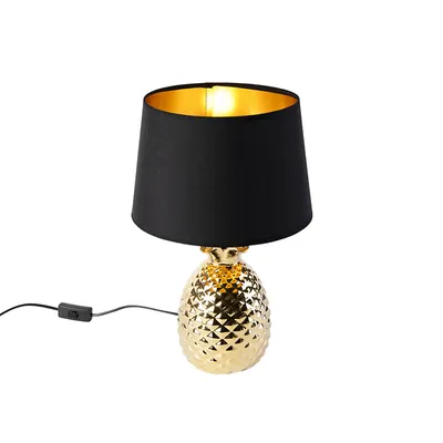 Produktbild von Trio Leuchten - Art Deco Art Deco Tischleuchte I Tischlampe I Lampe I Leuchte Gold I Messing mit schwarz-Gold I Messingenem Schirm - Pina I Wohnzimmer I Schlafzimmer - Glas Rund - LED geeignet E27