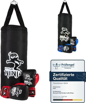 Imagen del producto de Silecomplaza, Set de saco de boxeo para niños "Little Ninja" - 60 cm, relleno, incluye guantes de boxeo para niños