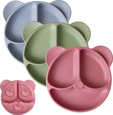 Produktbild von Baby Teller Set,3Pack Rutschfester Tischset für Kleinkinder, kinderteller Set mit saugnapf,Passend für die Meisten Hochstühle, Baby Geschirr   BPA-frei,Spülmaschinen-und Mikrowellenfest