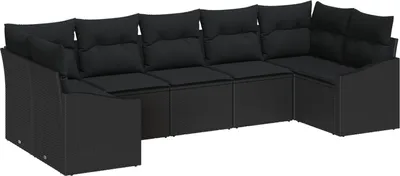 Produktbild von Möbel 7-teiliges Garten Sofa Set mit Kissen Schwarz Poly Rattan - Gartensofas 3346873