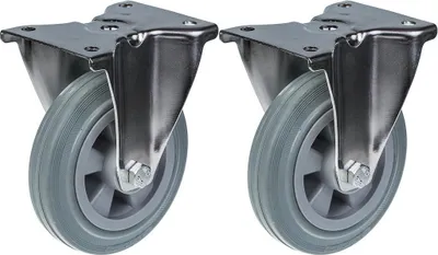 Produktbild von 160 mm (6") Edelstahlrolle mit grauer Gummilauffläche, feststehend, 270 kg, 2er-Set