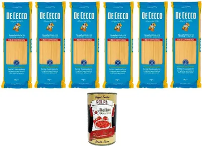 Produktbild von De Cecco Spaghettini Pasta di Semola di grano duro Food Service Spaghettini Hartweizengrieß Pasta Food Service 6x1kg + Italian gourmet polpa 400g