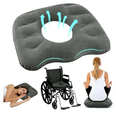 Produktbild von Aufblasbares orthopädisches Sitzkissen, ergonomisches Donut-Kissen für Steißbeinschmerzen, Ischias, Bettwunden, Rollstühle, Bürostühle, Autositz (Grau)