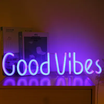 Produktbild von LED Neonlicht Zeichen Good Vibes Nachtlicht USB mit Acryl Zurück Panel Home Party Hochzeit Bar Deko Lampe